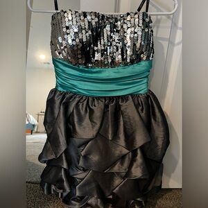 Sequin and Satin Strapless Dress